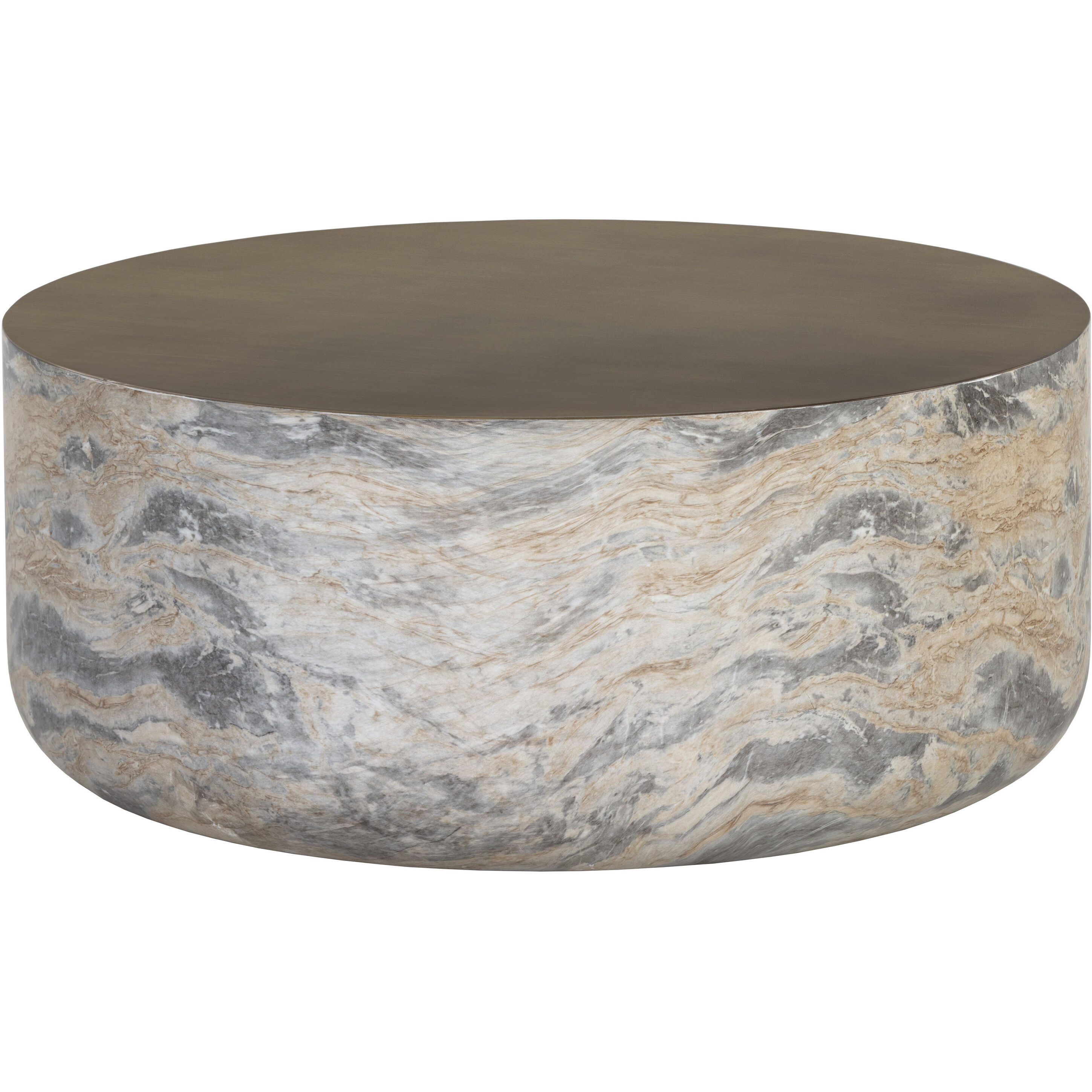 Diaz 34.5 X 15 inch Marble Look / Antique Brass Outdoor Coffee Table